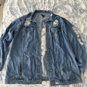 Fashion Nova Distressed Denim Jacket Women’s 3X | Oversized Jean Shacket